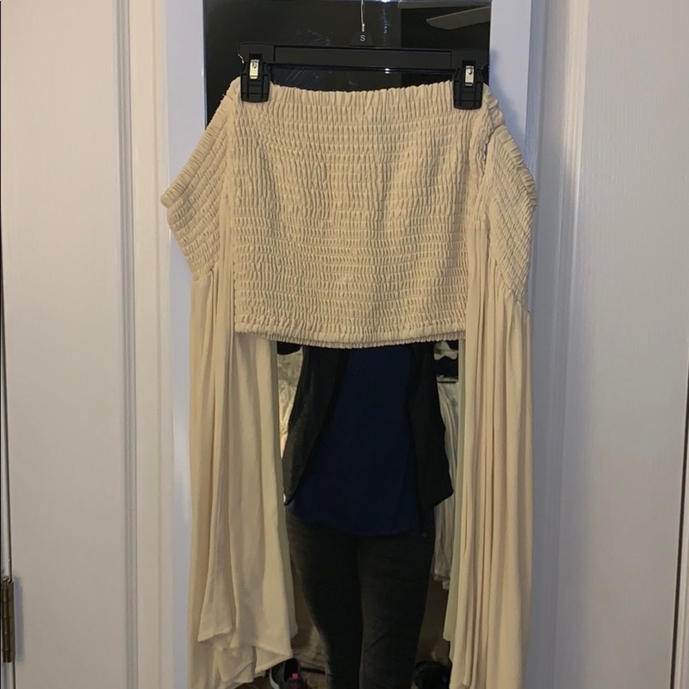 Beige off the shoulder bell sleeved crop